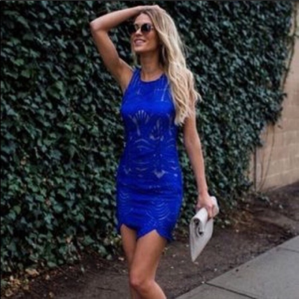 Tea and cup royal blue lace mini dress